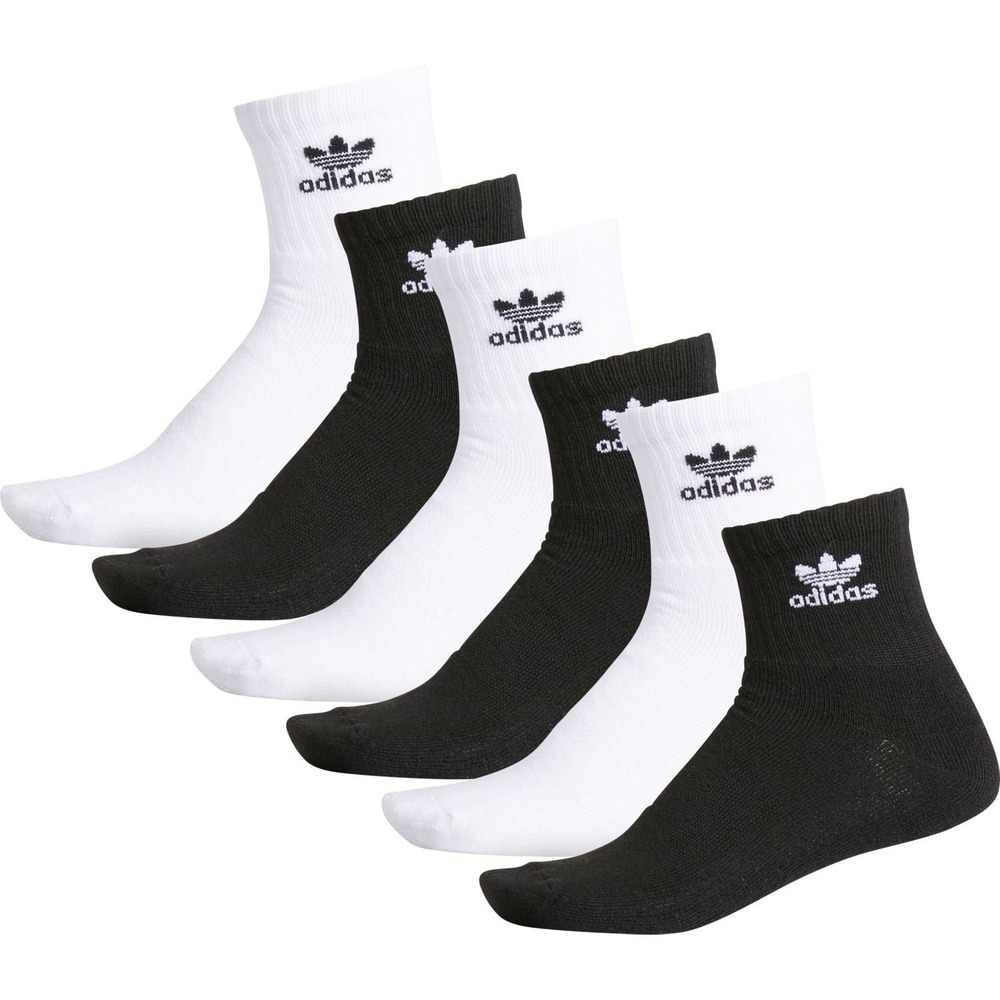 Adidas Trefoil Logo Quarter Socks Black White Sz L (5Y-7Y) NWT